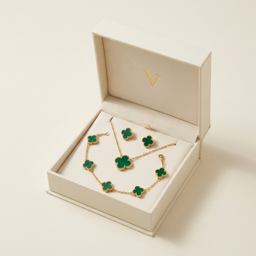 The Clover Set presented in the Valecourt keepsake box
